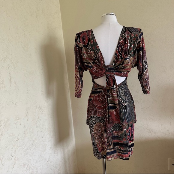 Cache Vintage XS/Small Petite 80-90s Geometric Dolman Sleeve Party Dress - Picture 3 of 16